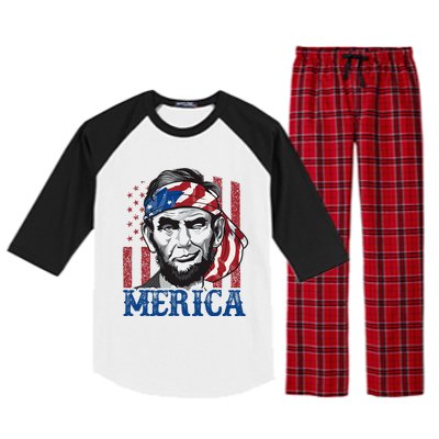 Merica Abraham Lincoln American Flag Raglan Sleeve Pajama Set