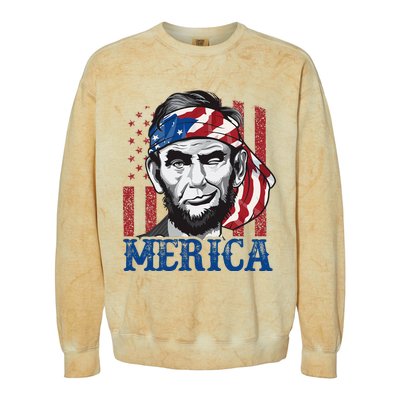 Merica Abraham Lincoln American Flag Colorblast Crewneck Sweatshirt