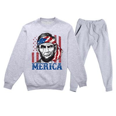 Merica Abraham Lincoln American Flag Premium Crewneck Sweatsuit Set