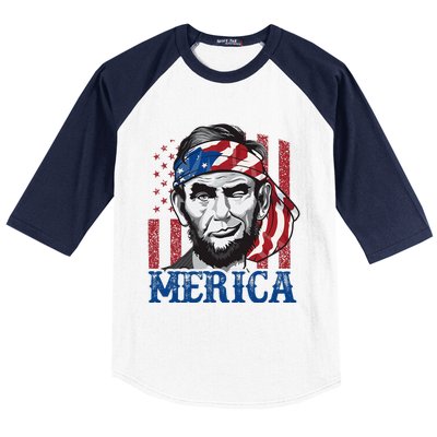 Merica Abraham Lincoln American Flag Baseball Sleeve Shirt