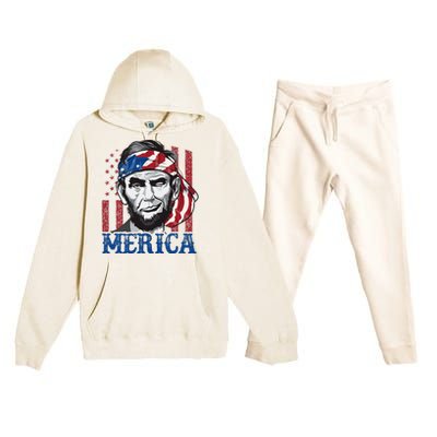 Merica Abraham Lincoln American Flag Premium Hooded Sweatsuit Set