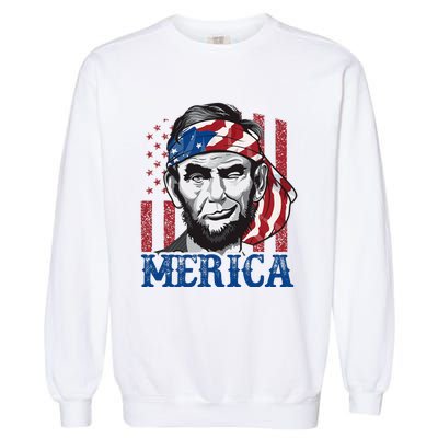 Merica Abraham Lincoln American Flag Garment-Dyed Sweatshirt