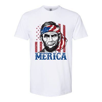 Merica Abraham Lincoln American Flag Softstyle CVC T-Shirt