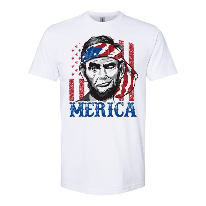 Merica Abraham Lincoln American Flag Softstyle CVC T-Shirt