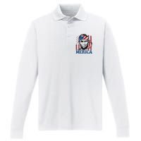 Merica Abraham Lincoln American Flag Performance Long Sleeve Polo