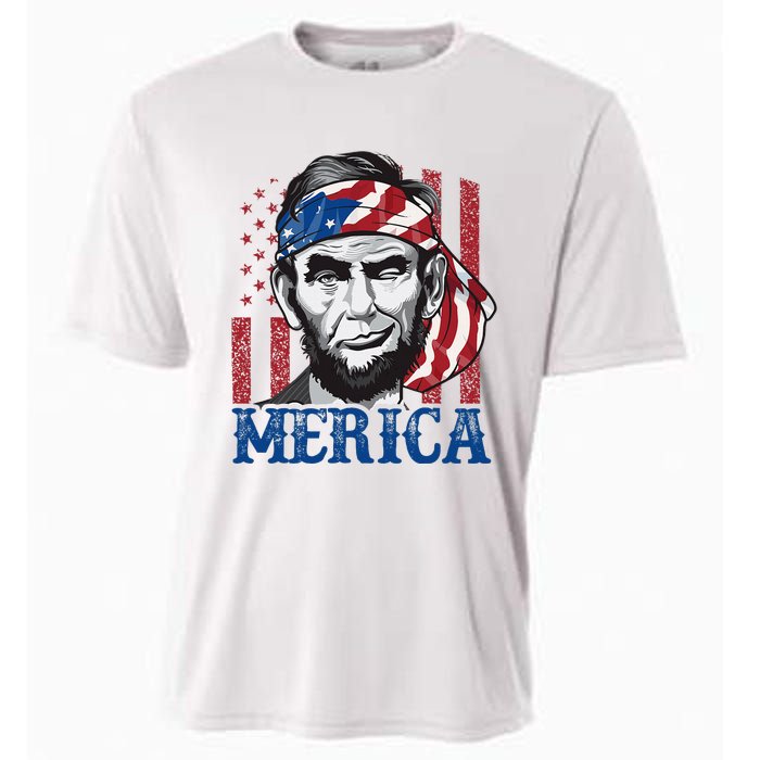 Merica Abraham Lincoln American Flag Cooling Performance Crew T-Shirt