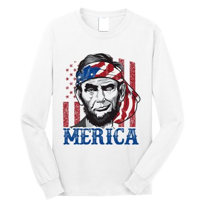 Merica Abraham Lincoln American Flag Long Sleeve Shirt