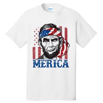 Merica Abraham Lincoln American Flag Tall T-Shirt