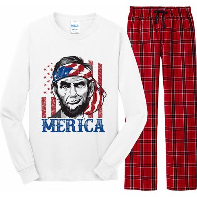 Merica Abraham Lincoln American Flag Long Sleeve Pajama Set