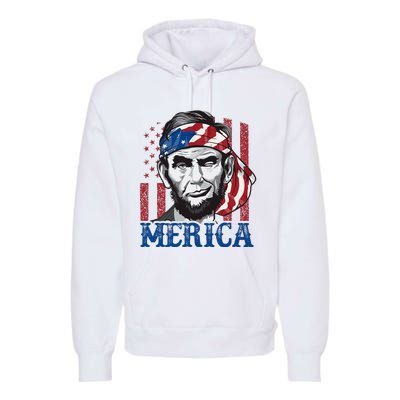 Merica Abraham Lincoln American Flag Premium Hoodie