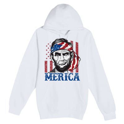 Merica Abraham Lincoln American Flag Premium Pullover Hoodie