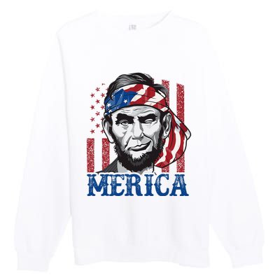 Merica Abraham Lincoln American Flag Premium Crewneck Sweatshirt