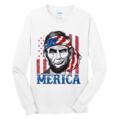 Merica Abraham Lincoln American Flag Tall Long Sleeve T-Shirt