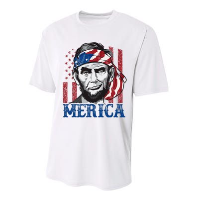 Merica Abraham Lincoln American Flag Performance Sprint T-Shirt