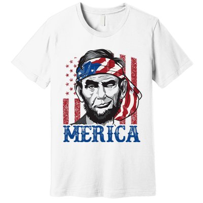 Merica Abraham Lincoln American Flag Premium T-Shirt