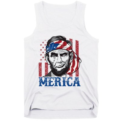 Merica Abraham Lincoln American Flag Tank Top