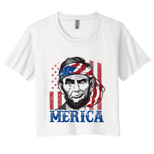 Merica Abraham Lincoln American Flag Women's Crop Top Tee