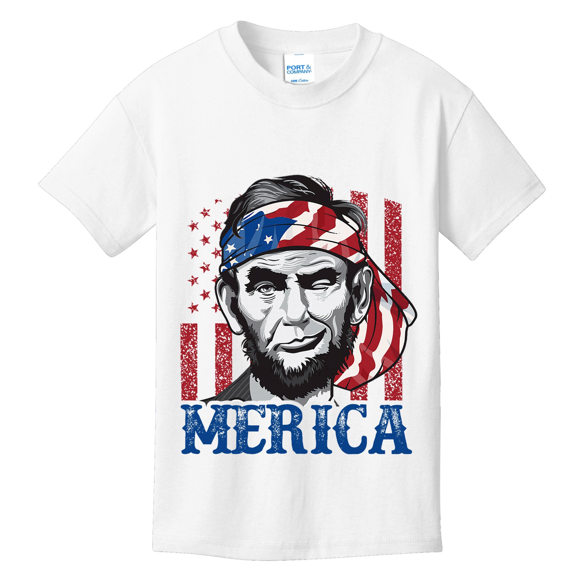 Merica Abraham Lincoln American Flag Kids T-Shirt
