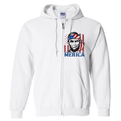 Merica Abraham Lincoln American Flag Full Zip Hoodie