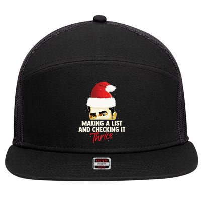 Making A List And Checking It Thrice Funny Christmas Saying Gift 7 Panel Mesh Trucker Snapback Hat