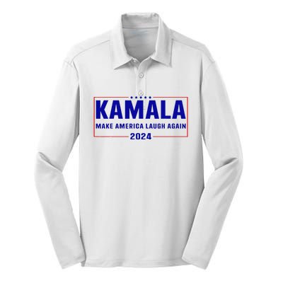 Make America Laugh Again American Flag Kamala 2024 Silk Touch Performance Long Sleeve Polo