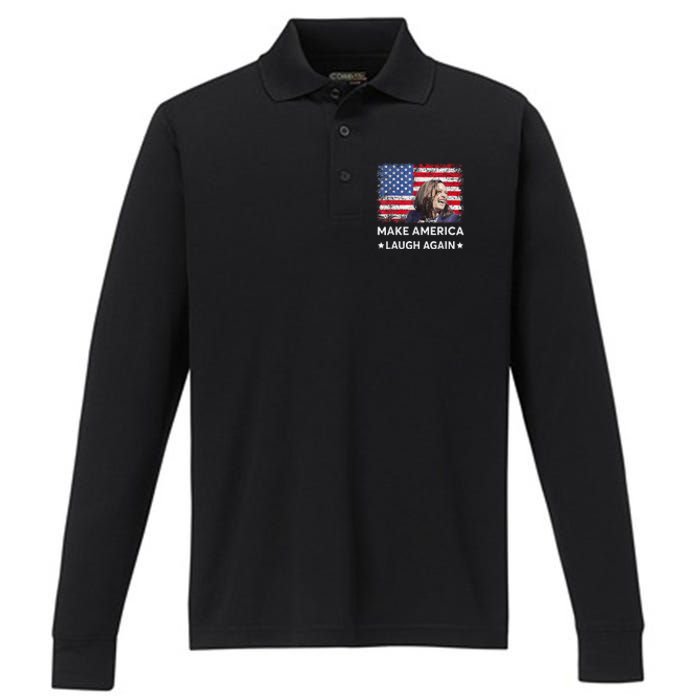 Make America Laugh Again Vote 2024 President Kamala Harris Performance Long Sleeve Polo