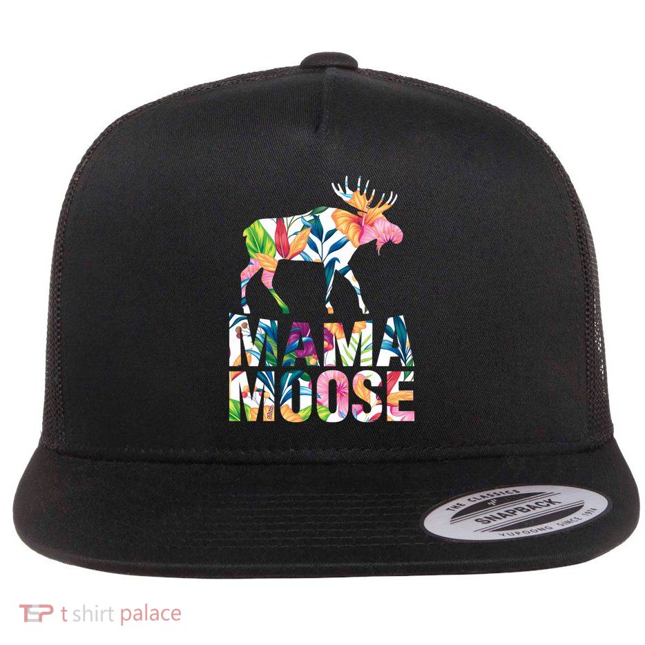 Moose Animal Lover Funny Mama Moose Mother's Day Flat Bill Trucker Hat