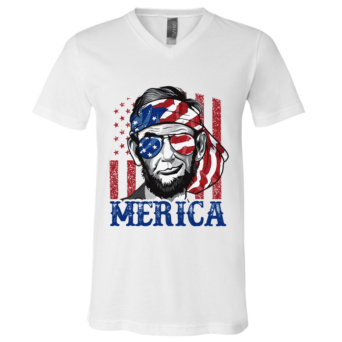 Merica Abraham Lincoln 4th Of July American Flag V-Neck T-Shirt