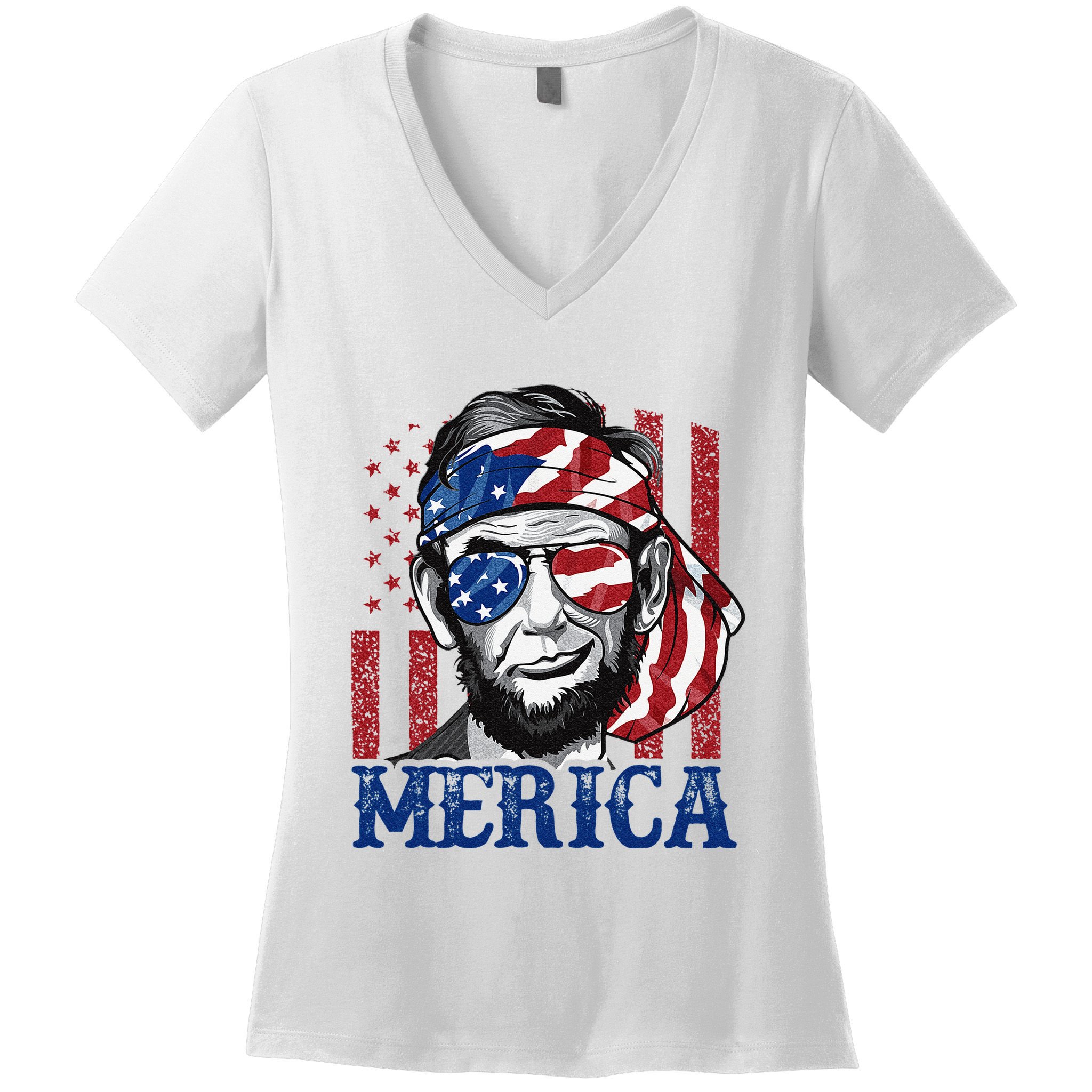 Merica Abraham Lincoln 4th Of July American Flag Women's V-Neck T-Shirt