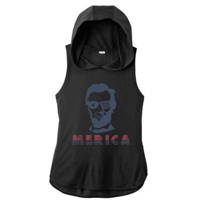 Merica Abe Lincoln Ladies PosiCharge Tri-Blend Wicking Draft Hoodie Tank