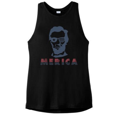 Merica Abe Lincoln Ladies PosiCharge Tri-Blend Wicking Tank