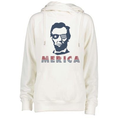 Merica Abe Lincoln Womens Funnel Neck Pullover Hood