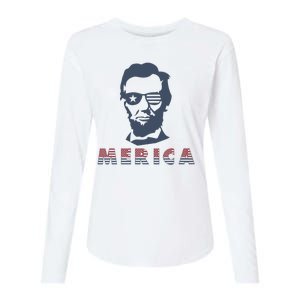 Merica Abe Lincoln Womens Cotton Relaxed Long Sleeve T-Shirt