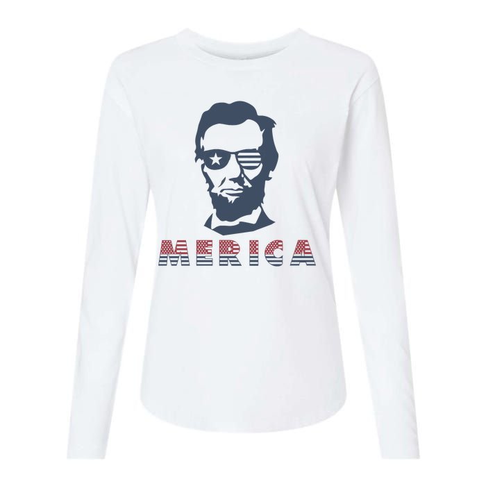 Merica Abe Lincoln Womens Cotton Relaxed Long Sleeve T-Shirt