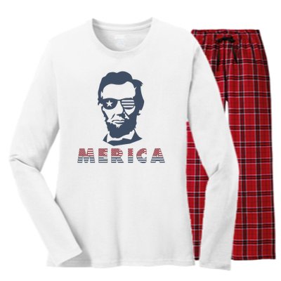 Merica Abe Lincoln Women's Long Sleeve Flannel Pajama Set 