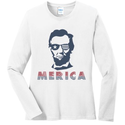 Merica Abe Lincoln Ladies Long Sleeve Shirt
