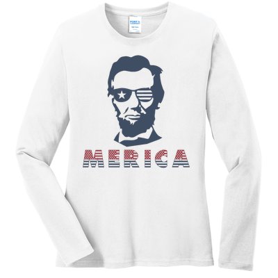 Merica Abe Lincoln Ladies Long Sleeve Shirt