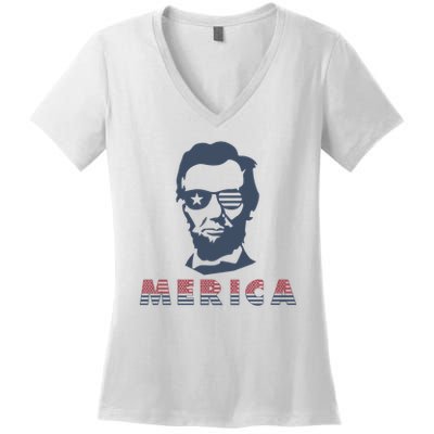 Merica Abe Lincoln Women's V-Neck T-Shirt