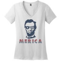 Merica Abe Lincoln Women's V-Neck T-Shirt