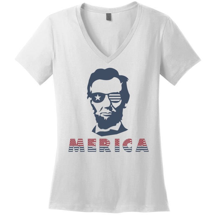 Merica Abe Lincoln Women's V-Neck T-Shirt