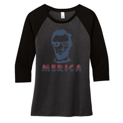 Merica Abe Lincoln Women's Tri-Blend 3/4-Sleeve Raglan Shirt