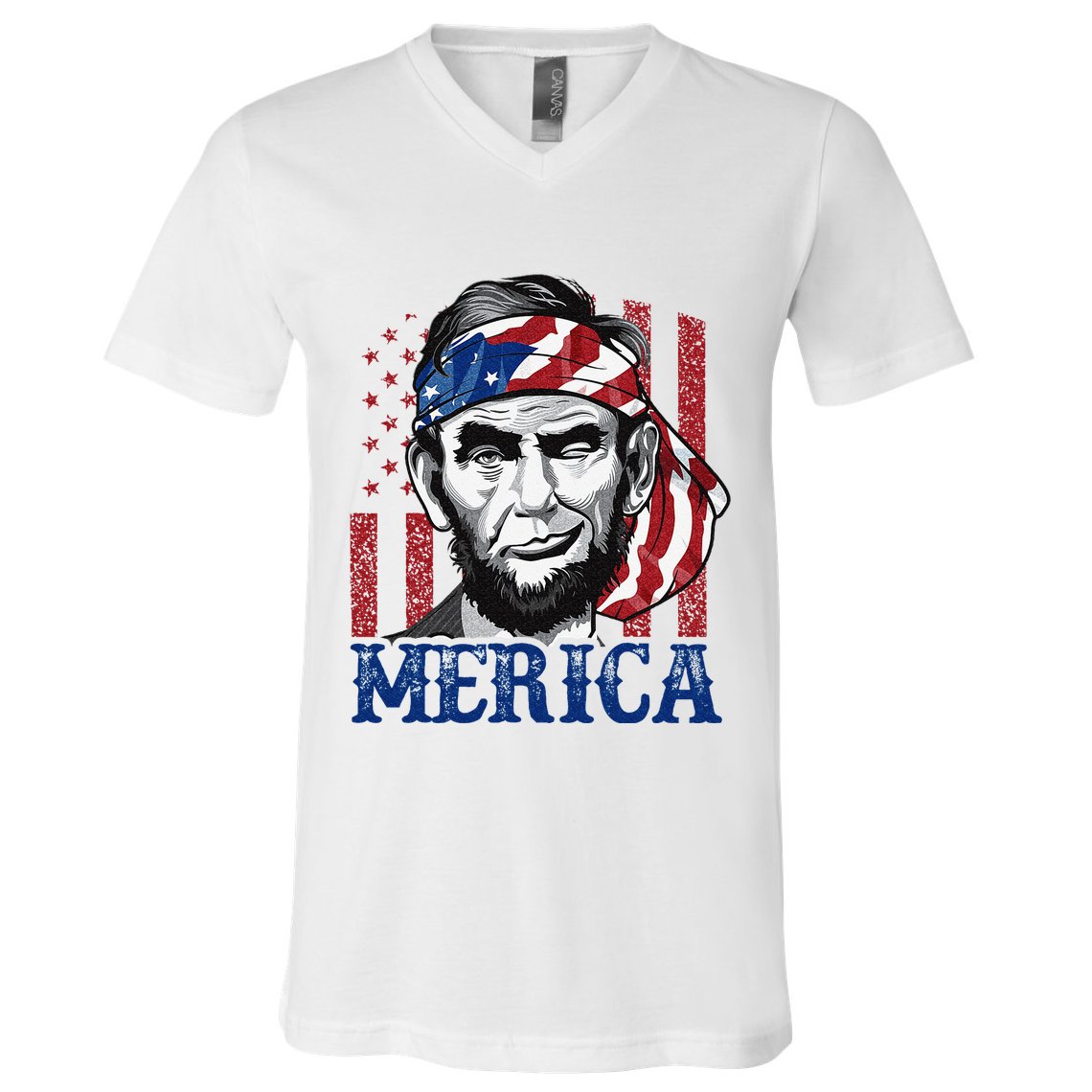 Merica Abraham Lincoln 4th Of July American Flag V-Neck T-Shirt