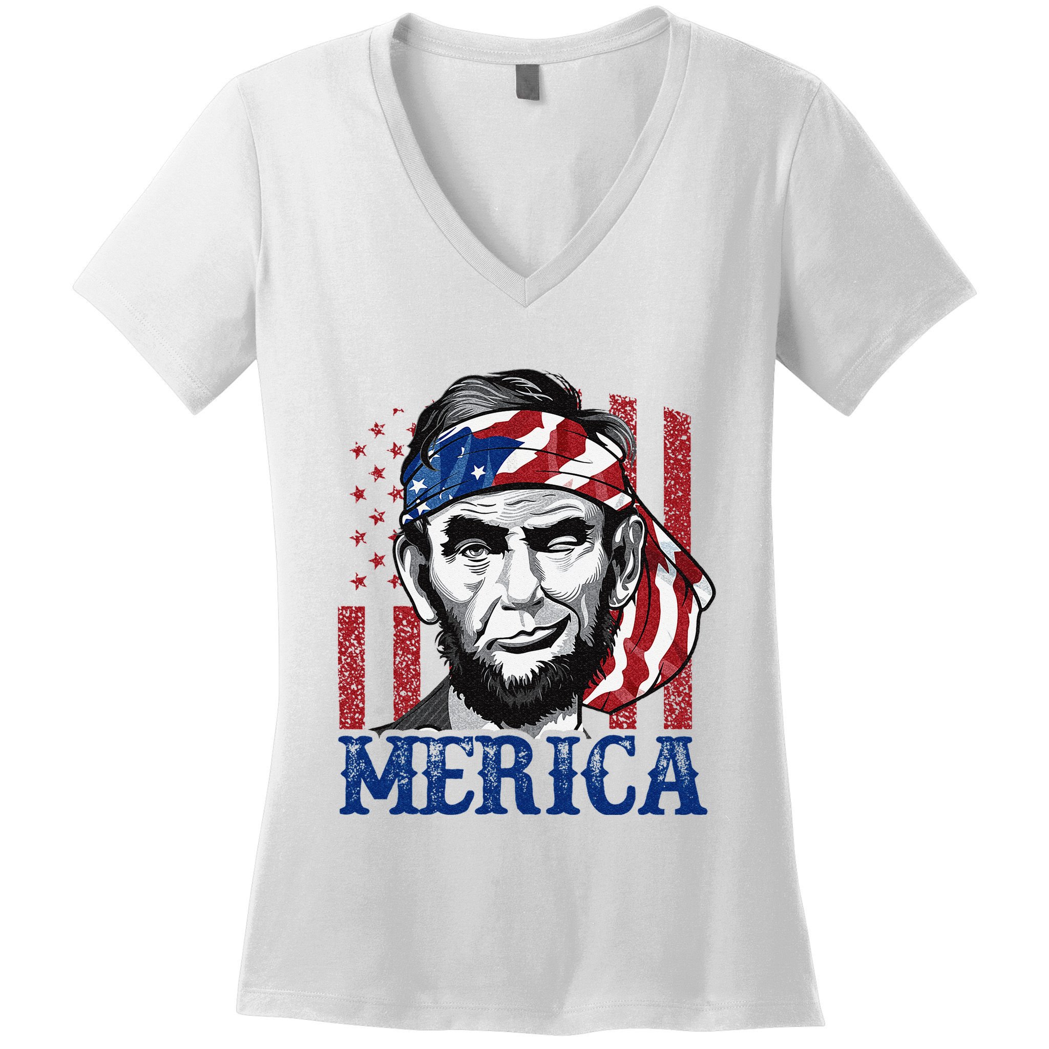 Merica Abraham Lincoln 4th Of July American Flag Women's V-Neck T-Shirt