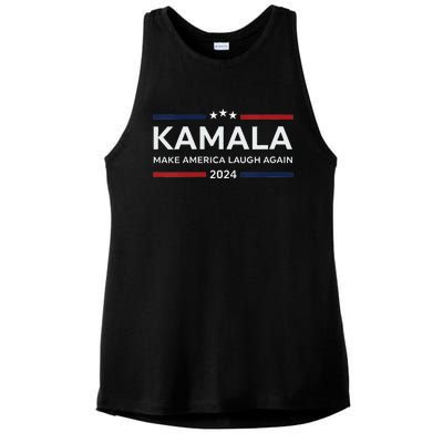 Make America Laugh Again American Flag 2024 V Neck Ladies PosiCharge Tri-Blend Wicking Tank