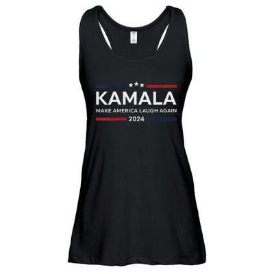 Make America Laugh Again American Flag 2024 V Neck Ladies Essential Flowy Tank