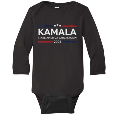 Make America Laugh Again American Flag 2024 V Neck Baby Long Sleeve Bodysuit