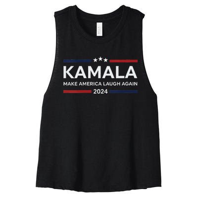 Make America Laugh Again American Flag 2024 V Neck Women's Racerback Cropped Tank