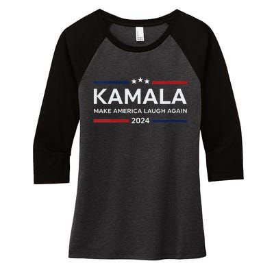 Make America Laugh Again American Flag 2024 V Neck Women's Tri-Blend 3/4-Sleeve Raglan Shirt