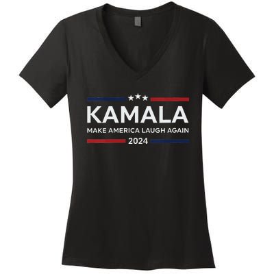 Make America Laugh Again American Flag 2024 V Neck Women's V-Neck T-Shirt