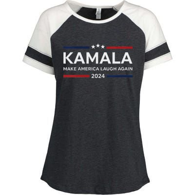 Make America Laugh Again American Flag 2024 V Neck Enza Ladies Jersey Colorblock Tee